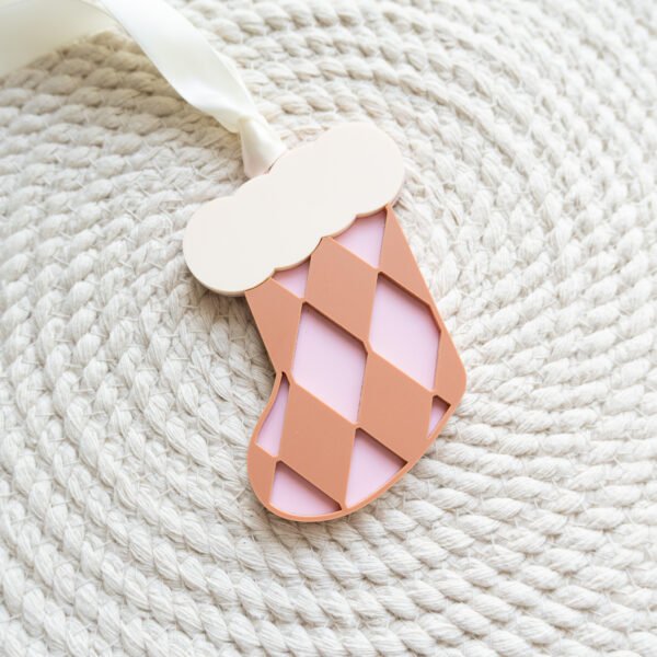 Pink and Terracotta Argyle Stocking Tag